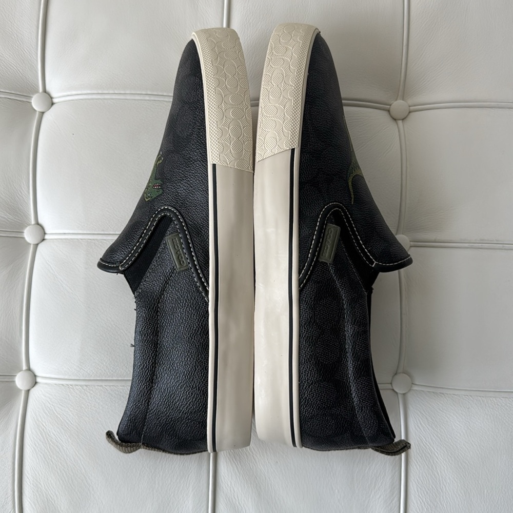 Coach Black and Green Slip-On Sneakers with Dinosaur Design - Picture 4 of 11